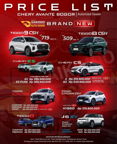 Pricelist Harga Chery bandungwetan 2025